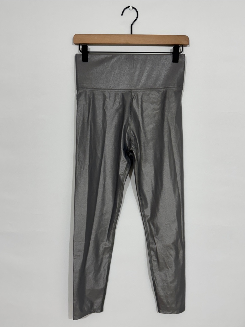 WAP112 {Carbon38} Silver Gray Grey Shine Metallic Yoga Leggings
